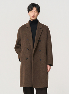 石见山高端牦牛绒羊毛双面呢外套男士中长款西装领男款毛呢大衣