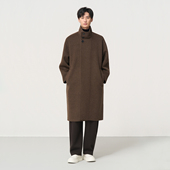 立领宽松男款 石见山高端牦牛绒绵羊毛双面呢外套男士 长款 毛呢大衣