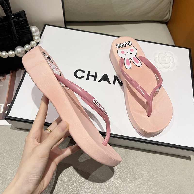 格莱芙卡通休闲坡跟人字拖女防滑