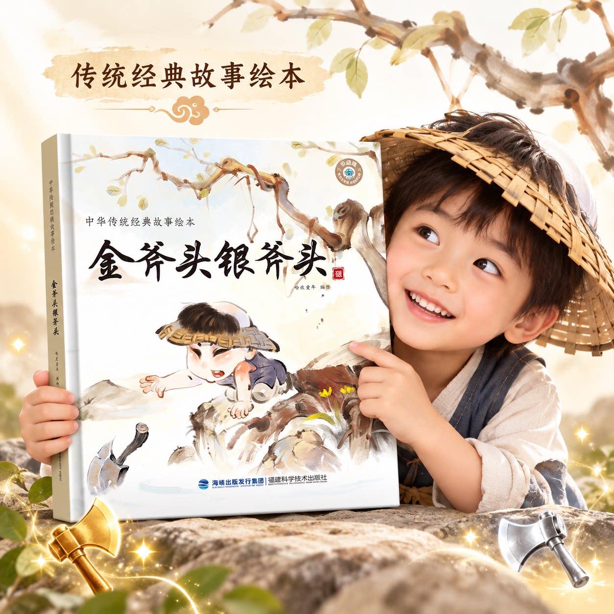 【精装硬壳】金斧头银斧头绘本 中国经典神话故事绘本全套国风彩绘3-6岁幼儿亲子共读传统文化启蒙儿童睡前故事书幼儿园宝宝早教