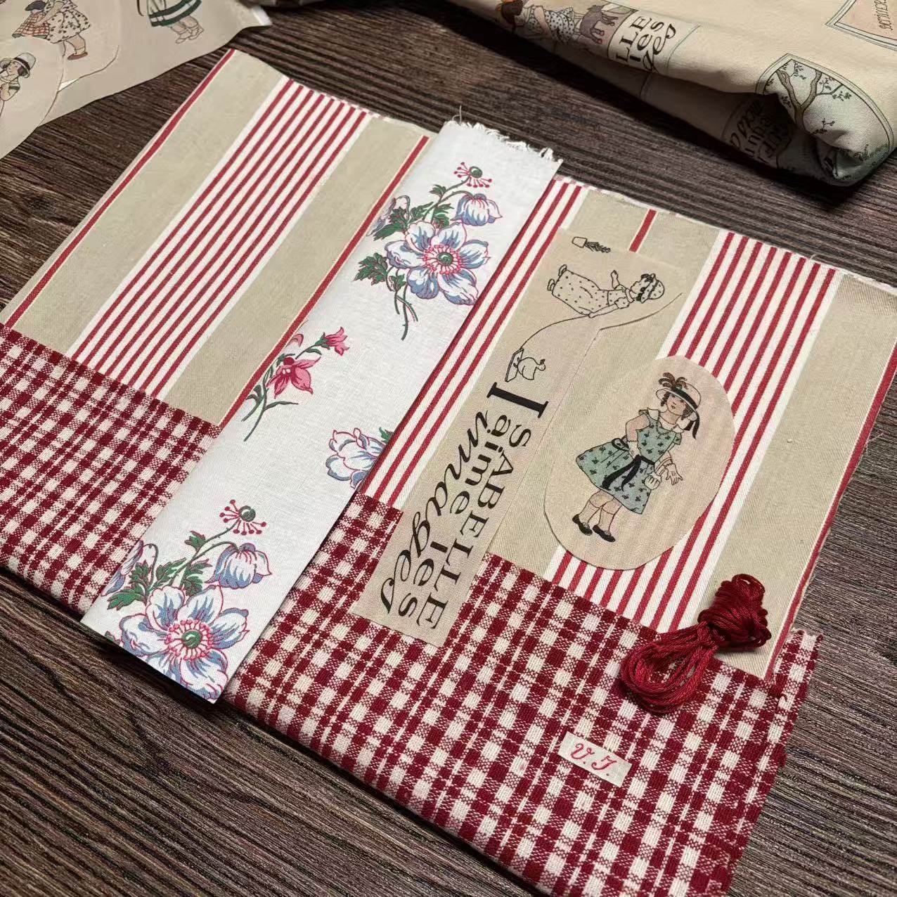 【材料包】1900年代法国条纹布 古董拼布 书衣表布 需要自己制