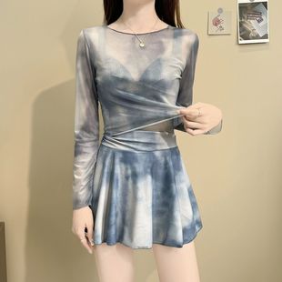 绝美游泳装 泳衣女新款 遮肚显瘦2025新款 连体裙式 高级感钢托长袖