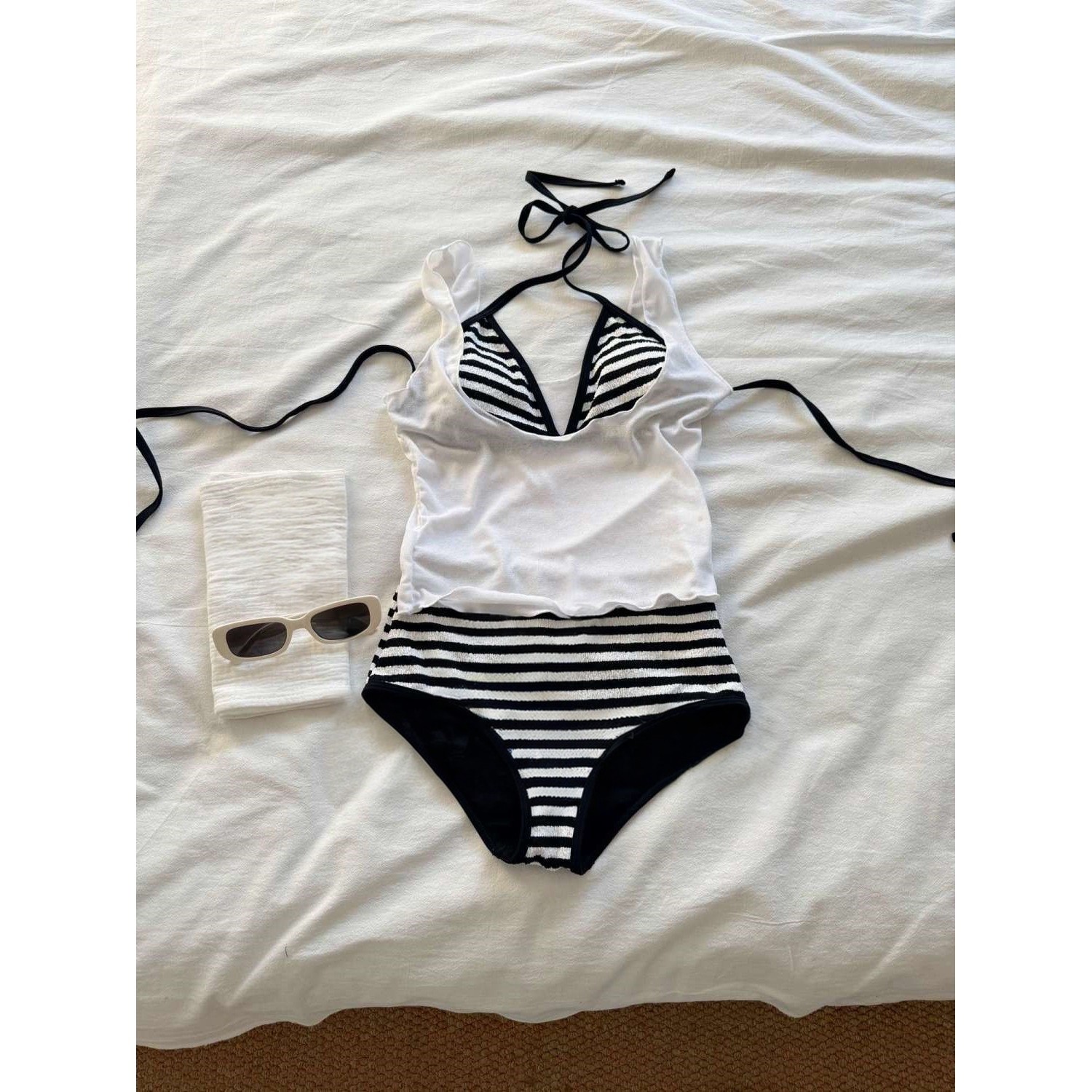 【黑白缪斯】显瘦防走光连体泳衣女百搭内比基尼夏季辣妹三件套