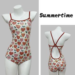 『桃心岛屿』竞速游泳专业大码单层训练露背连体三角运动泳衣女士