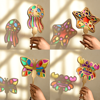 光影游戏彩色手工自制扇子幼儿园挂饰活动区角布置儿童亲子活动