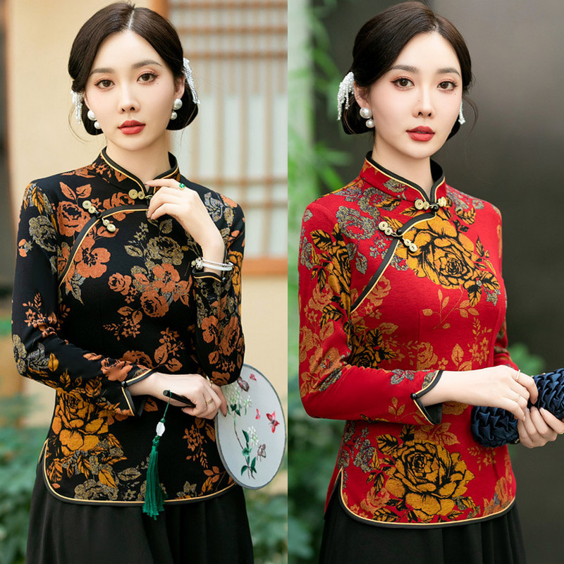 加绒旗袍上衣冬加厚中年妈妈唐装