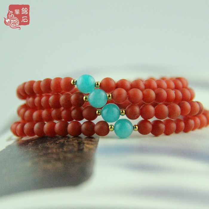 锦石阁 保山南红手链原矿纯天然满肉南红手串佛珠手链108项链女士