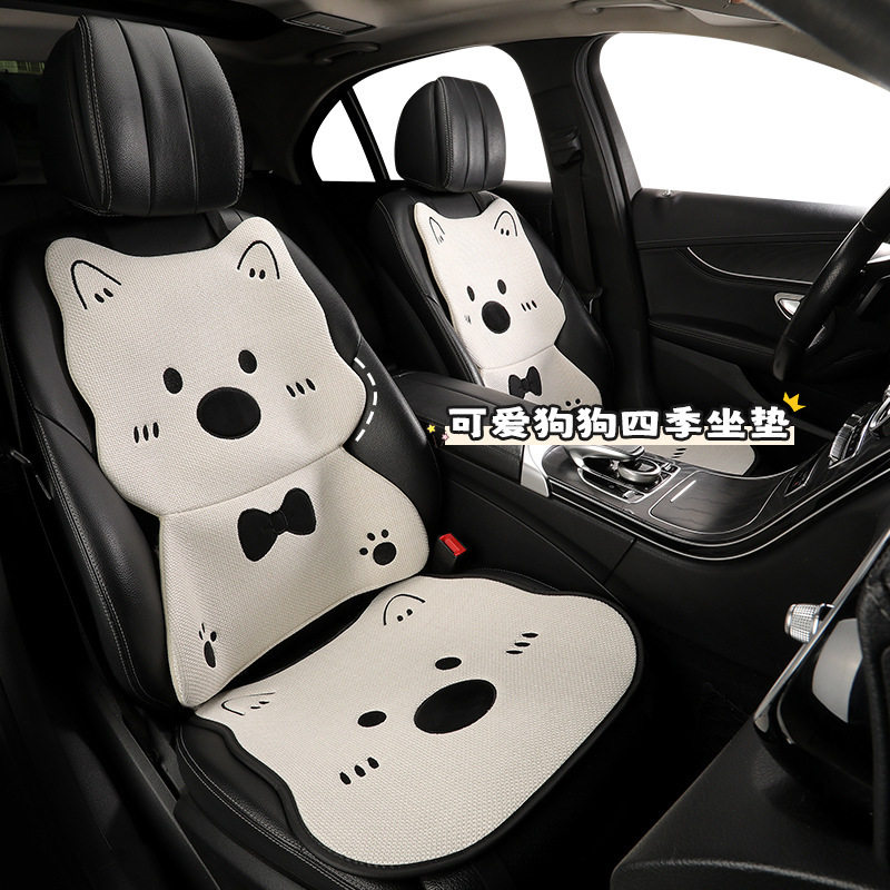 适用于迈腾后排坐垫汽车四季通用亚麻座垫新款网红可爱小狗座椅套