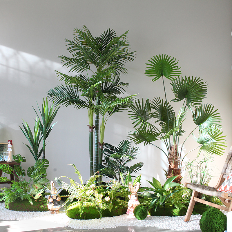 仿真绿植景观室内大型盆栽植物造景组合橱窗楼梯转角装饰场景布置
