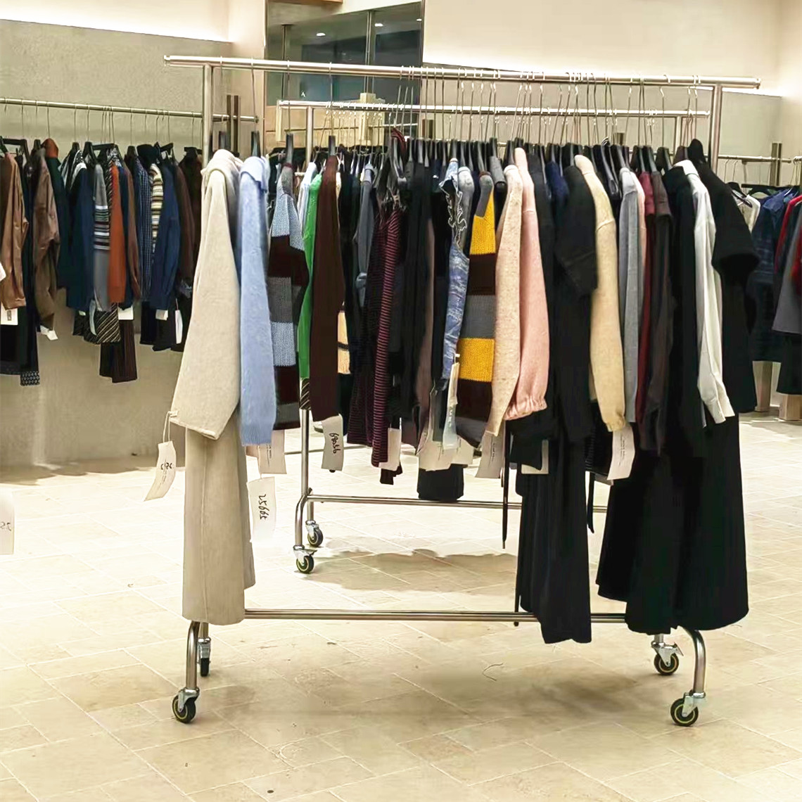服装店展示架不锈钢拉丝衣架落地直播间女装店童装卧室带轮挂衣架
