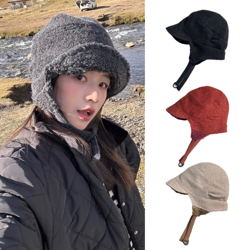 日本羊羔毛飞行帽护耳帽女冬季新款羊毛帽子男保暖户外防寒雷锋帽