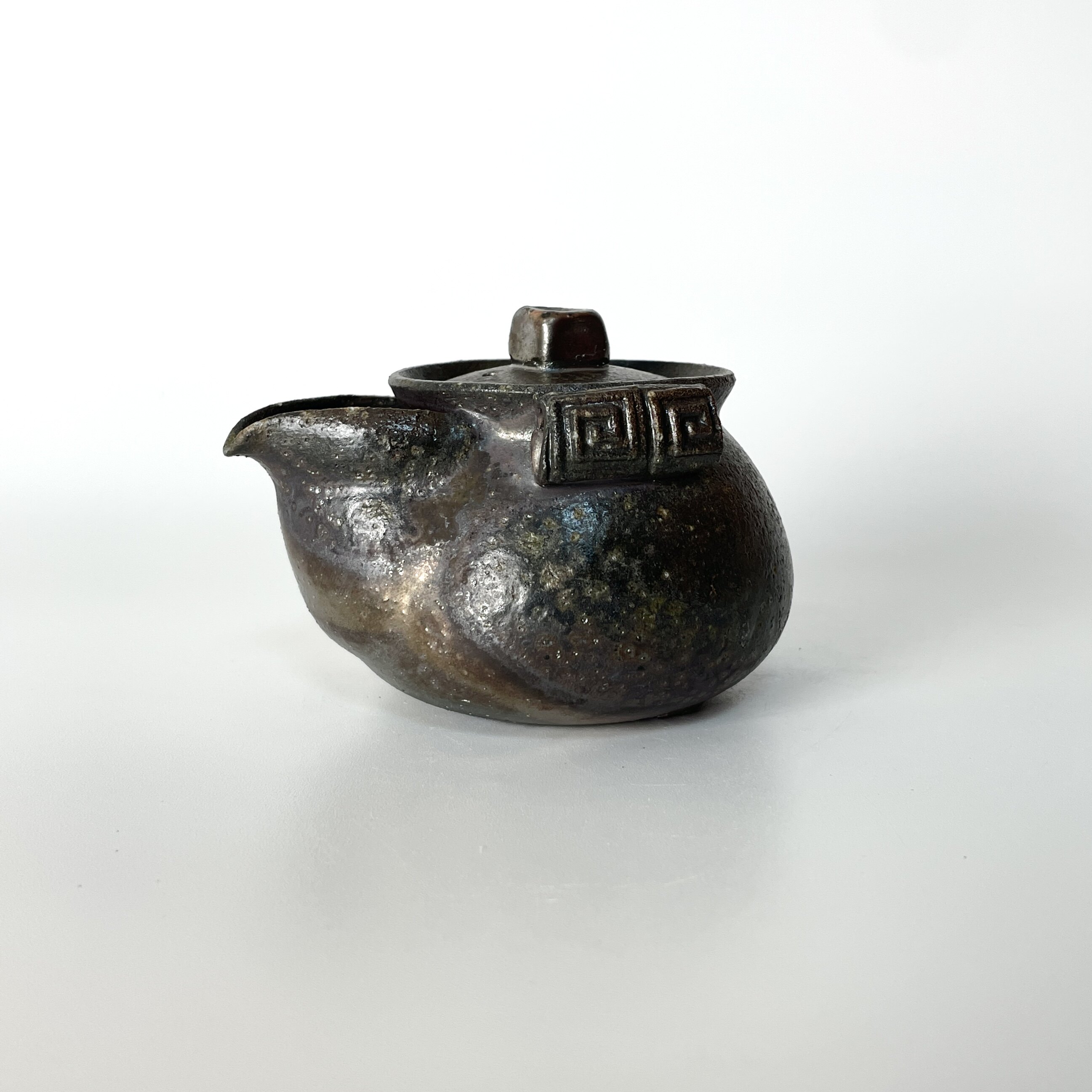 150ml手工柴烧宝瓶红珍珠泥手抓壶无釉裸烧泡茶单壶黑色可养彩光