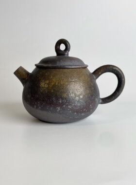 170ml手工柴烧壶红珍珠黑色无釉裸烧泡茶单壶景德镇自然落灰5142