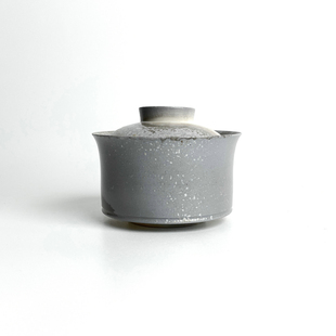 柴烧盖碗110ml手工飘花高白泥两才元宝自然落灰直筒蓝灰泡茶器小