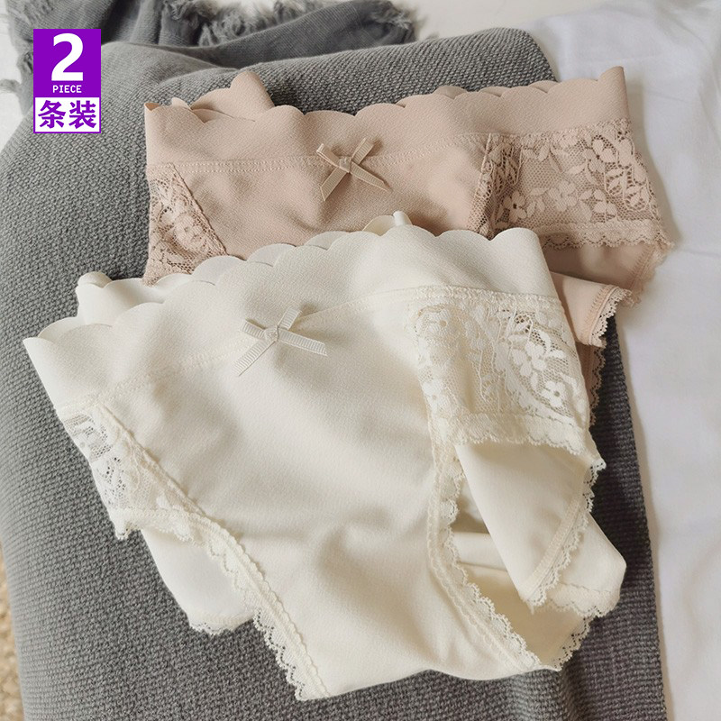 日系无痕波浪边少女内裤泡泡蕾丝透气棉档薄款中腰包臀女士三角裤