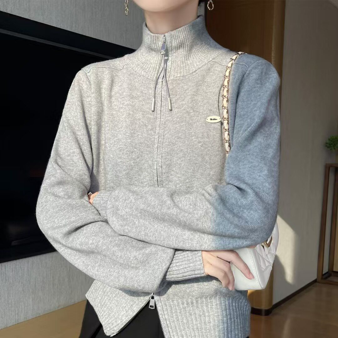 【小乐专享】美式立领女士拉链开衫毛衣外套秋冬新款高级感上衣