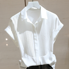 新款 女短袖 风琴褶宽松显瘦设计感小众气质衬衣潮 2024夏季 白色衬衫