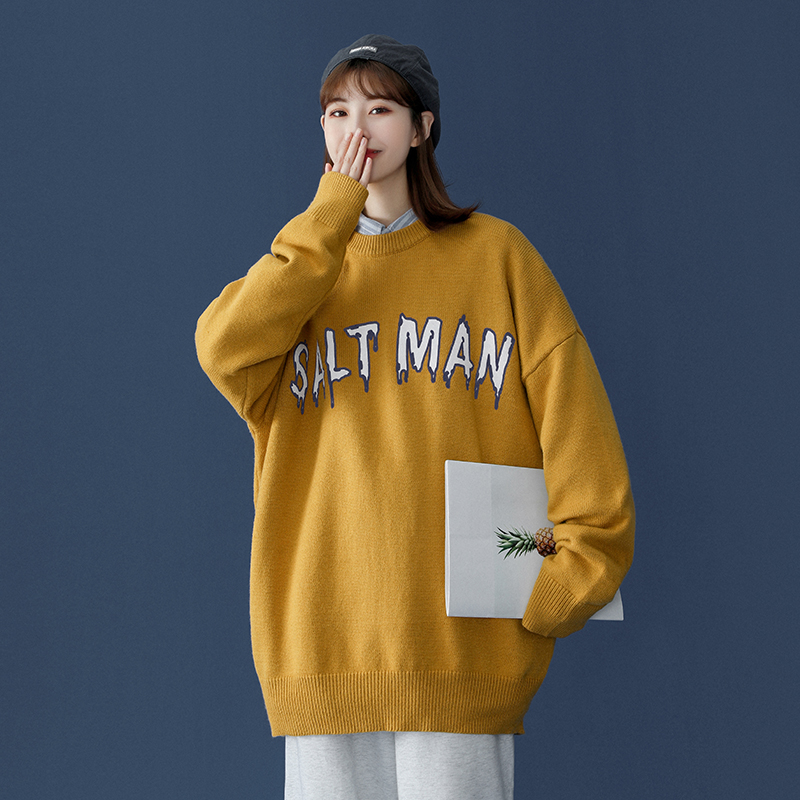 20 / winter Neutral Trend letter luminous knitwear T-shirt Crew Neck Sweater female
