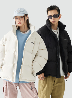 MPUX联名简约基础防风立领字母绣花棉服冬季新款保暖加厚纯色外套
