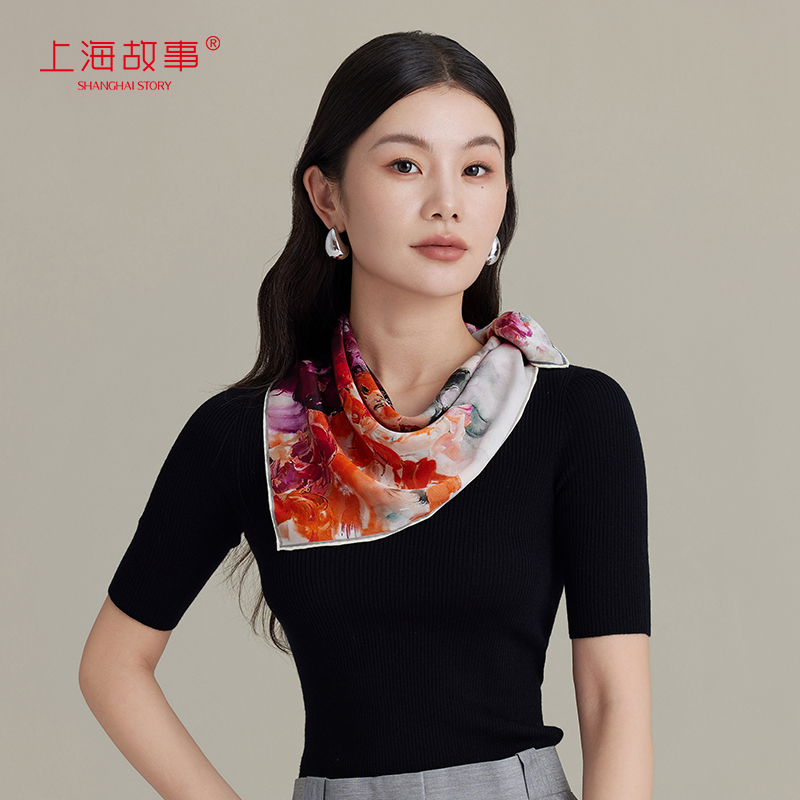 上海故事真丝意罗绸中方巾女