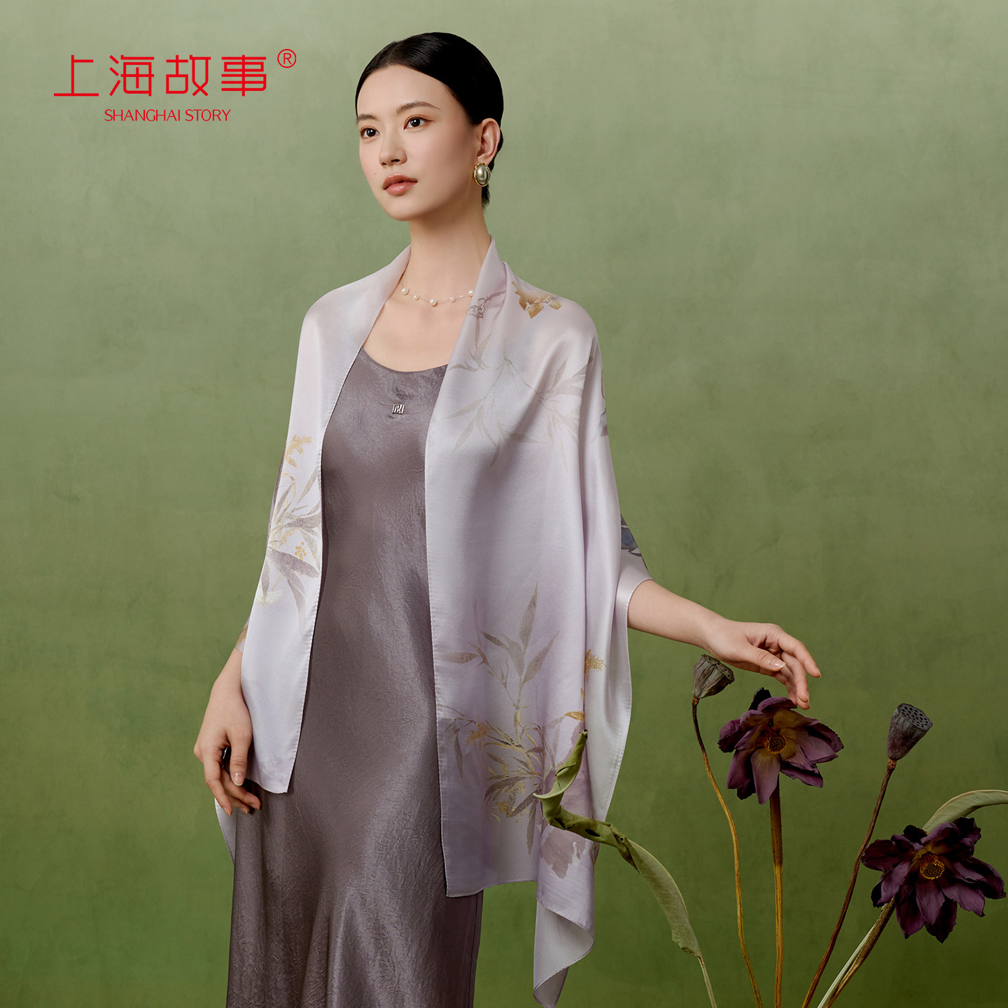 上海故事2026春夏新款丝巾100%桑蚕丝印花披肩长巾女礼盒装送长辈