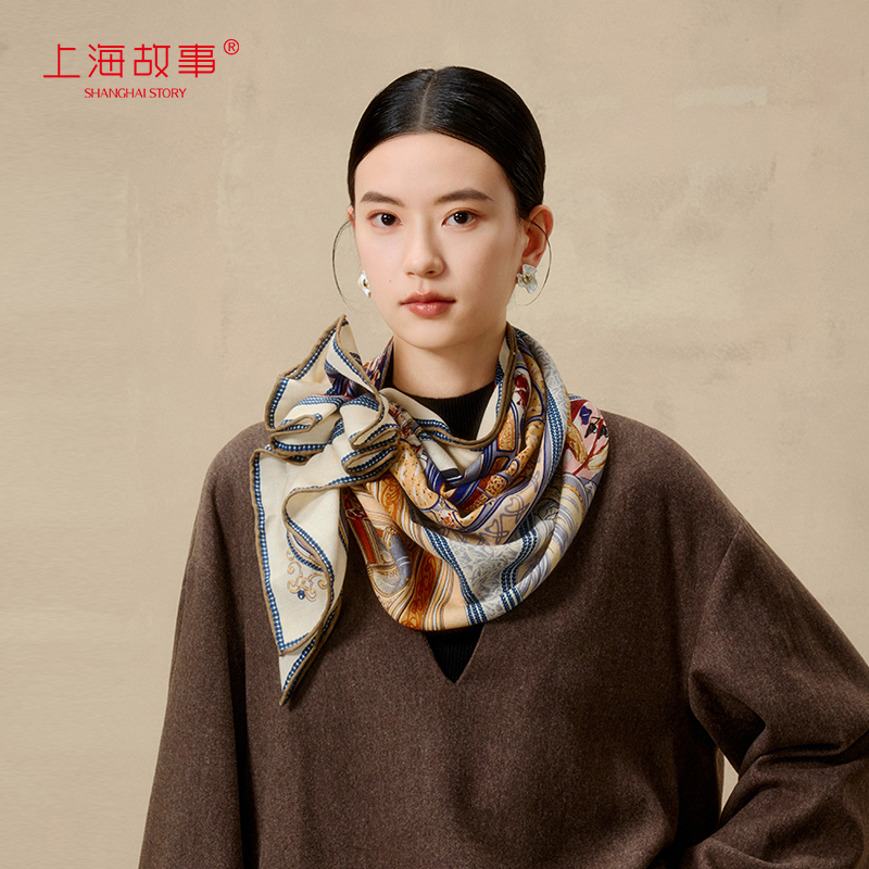 上海故事秋冬桑蚕丝羊毛大方巾女