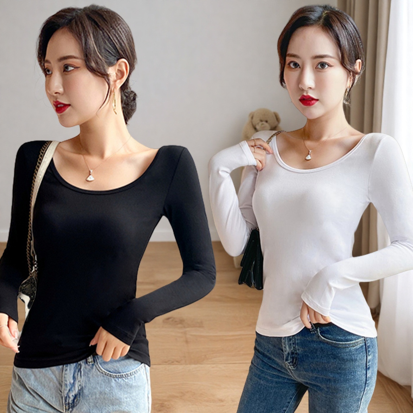 长袖t恤女春秋内搭露背设计感