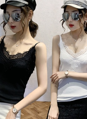 春夏蕾丝吊带背心女内搭黑色白色薄款打底衫无袖纯色修身显瘦上衣