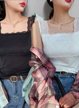 性感背心女夏装美背内搭打底衫胖mm纯色修身大码蕾丝小吊带洋气