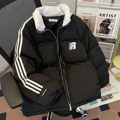 美式三条杠立领棉服衣男生冬季新款外套加厚中大童棉袄子潮牌ins