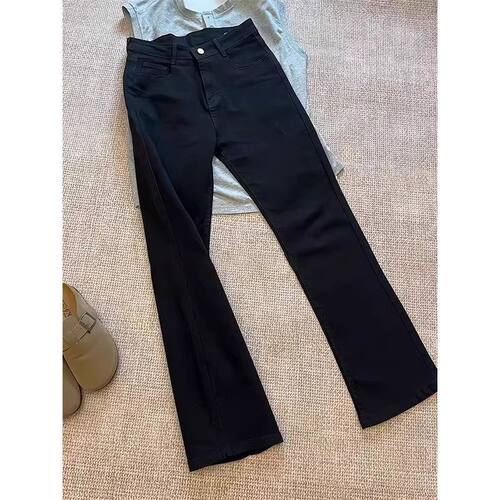 黑色牛仔柳叶弯刀直筒牛仔裤男女童美式高街修身中大童显高显瘦裤