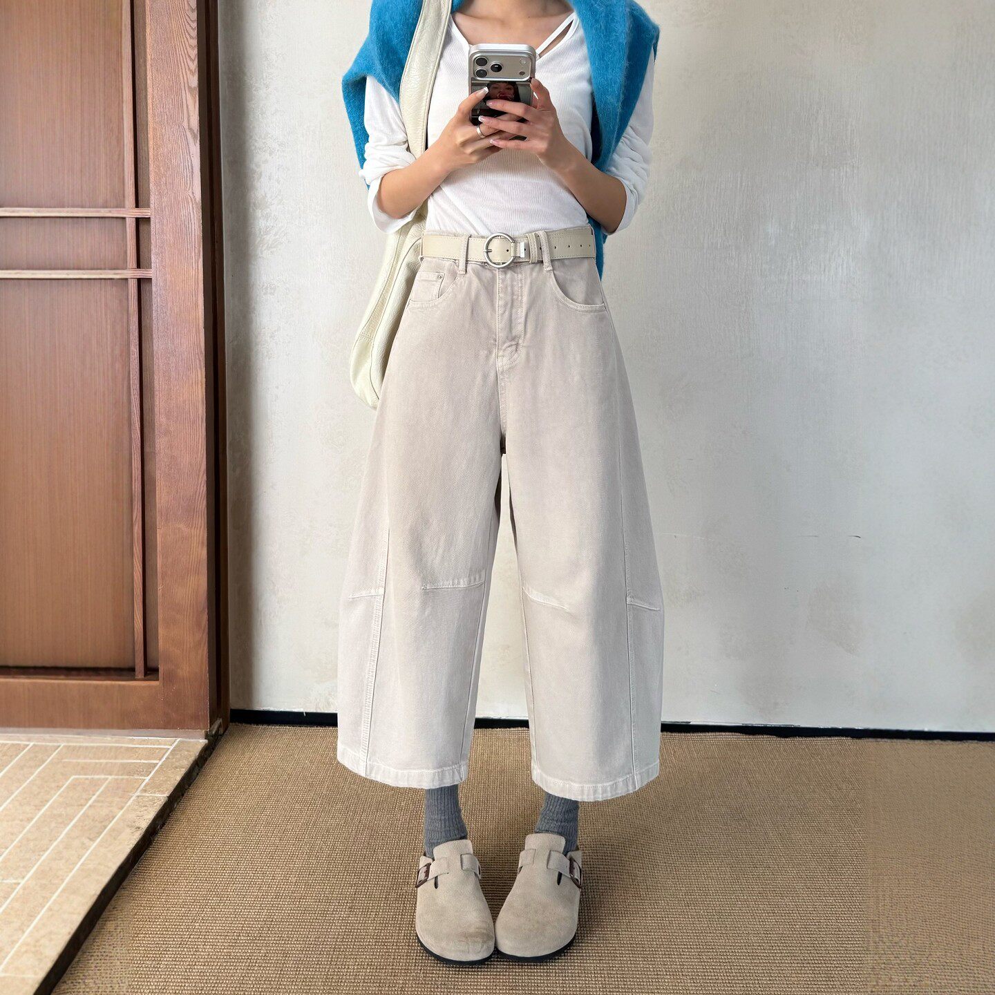 2026春新款阔腿牛仔裤女八分小个子宽松高腰弯刀裤显瘦休闲气球裤