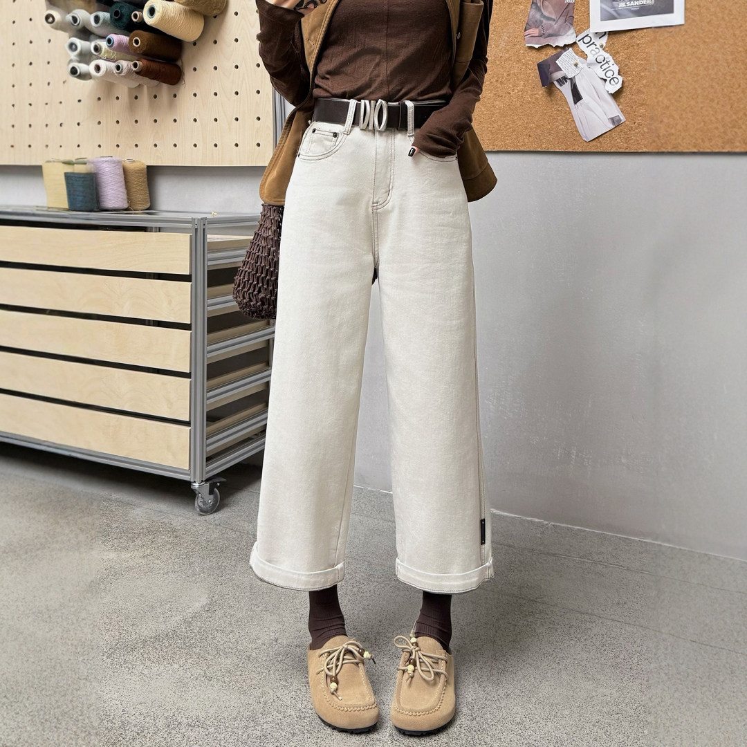 2025秋冬新款阔腿牛仔裤女九分小个子宽松高腰休闲直筒裤子法棍裤