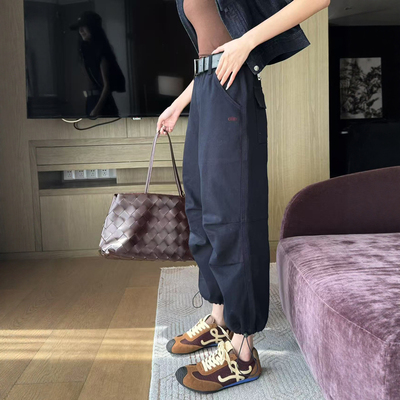 秋季新款藏蓝色牛仔工装裤女高腰
