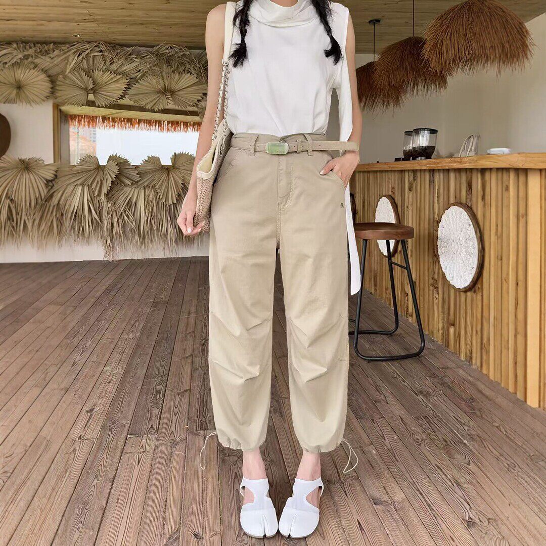 夏季薄款卡其工装束脚九分裤女