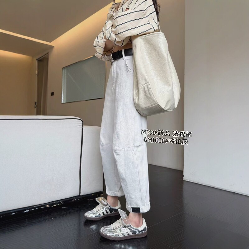 灰色阔腿牛仔裤女九分小个子高腰显瘦窄版直筒裤休闲奶奶裤春新款