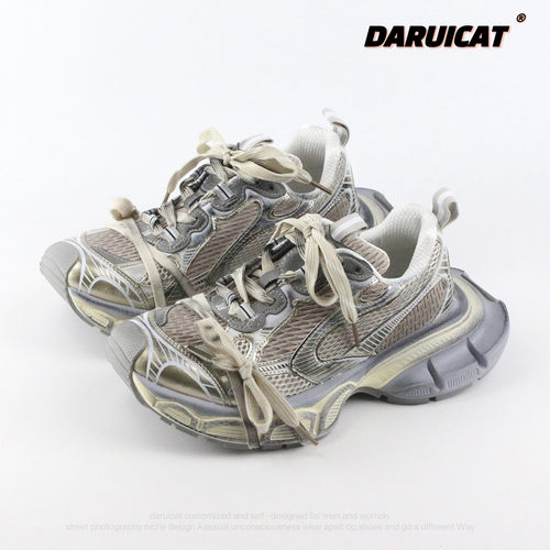 DARUICAT复古厚底圆头老爹鞋绑带