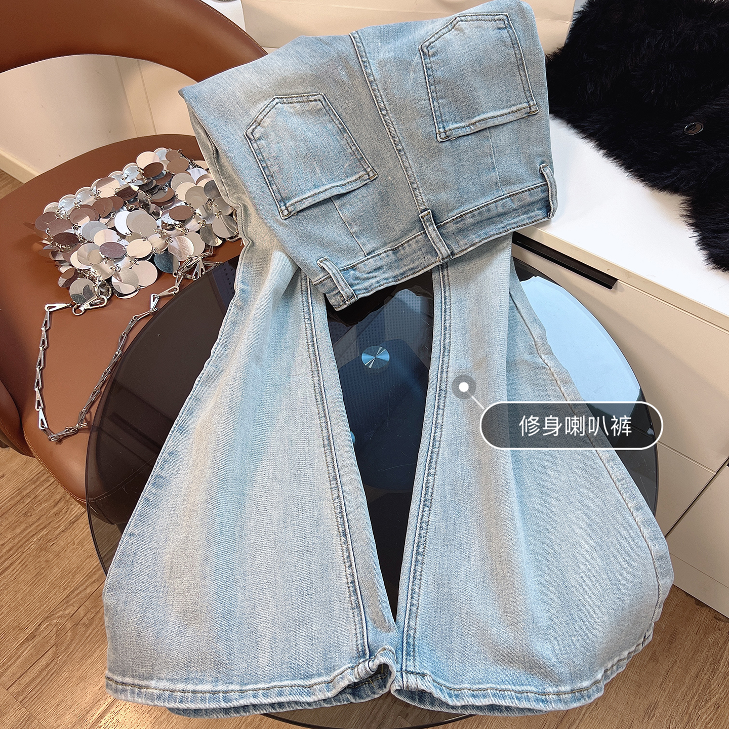 性感提臀微喇牛仔裤女高腰修身显瘦春秋美式喇叭裤长裤拖地裤洋气