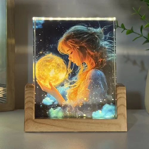 卡通星空宇航员猫咪可爱灯光画小夜灯创意相框摆台玻璃摆件送礼物