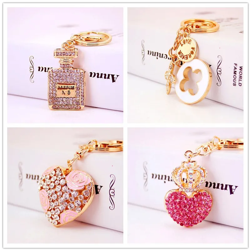创意镶钻女士香水瓶钥匙扣女包配饰金属挂件四叶草钥匙链小礼品,节庆用品/礼品,钥匙扣,淘宝优惠券,粉丝福利购,淘宝优惠卷