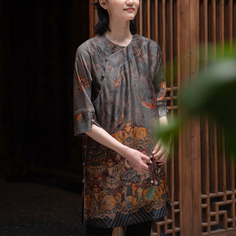 ZM940 새로운 실크 XIANGYUN 샤 개선 HANFU 종이 패턴 봄과 여름 중국 복고풍 대형 드레스 절단 그림