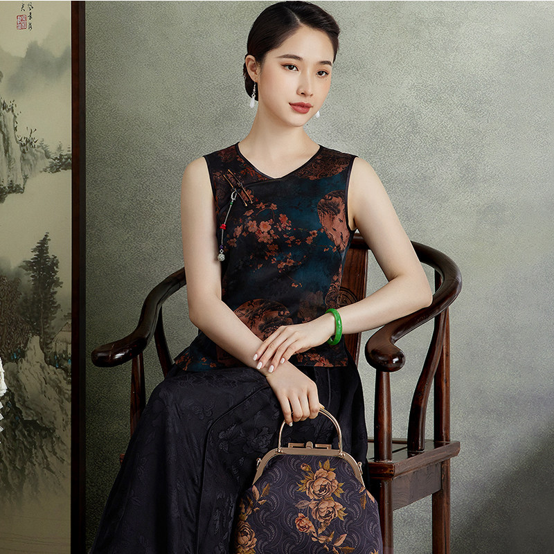 ZM913 짧은 HANFU 니트 사용자 정의와 새로운 XIANGYUNSHA 치파오 스타일 조끼 종이 패턴 여름 당나라 양복