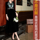 新款 黑色丝绒拼接礼服女纸样 气质连衣裙加工定制图 长袖 NS574春季