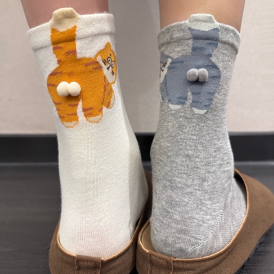 这也太好玩了吧！养猫人士根本忍不住~袜子女猫咪中筒袜棉质~无骨