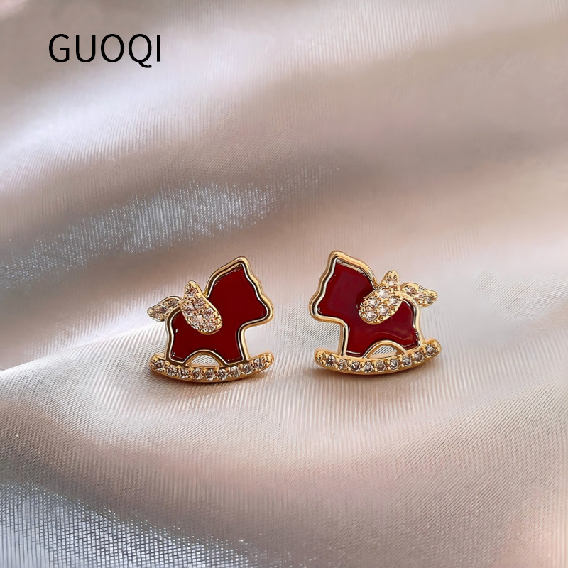 红色小马本命年耳钉女2026新款爆款高级感轻奢耳环秋冬圣诞耳饰品,饰品/流行首饰/时尚饰品新,耳钉,淘宝优惠券,粉丝福利购,淘宝优惠卷