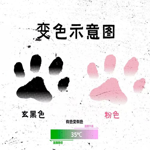 猫咪猫爪温变彩色纹身贴体温变色