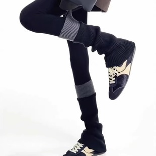 微喇叭口灰色袜套配鲨鱼裤 保暖防滑小腿腿套堆堆袜女显瘦 秋冬时尚