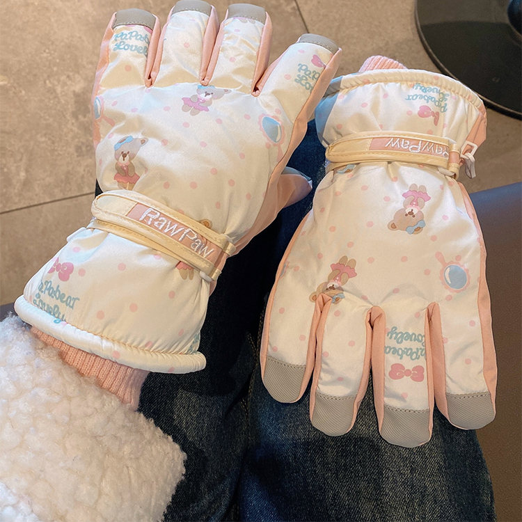 米色可爱小熊滑雪手套