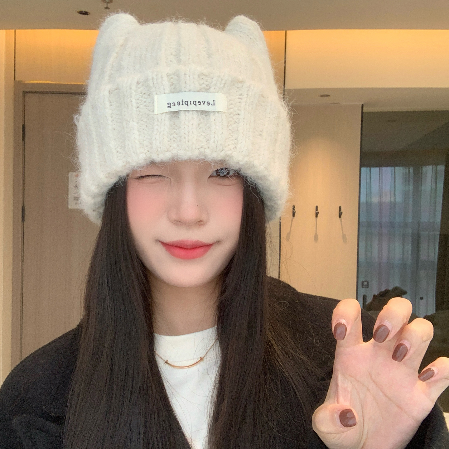 可爱猫耳朵帽子冬季大头围显脸小