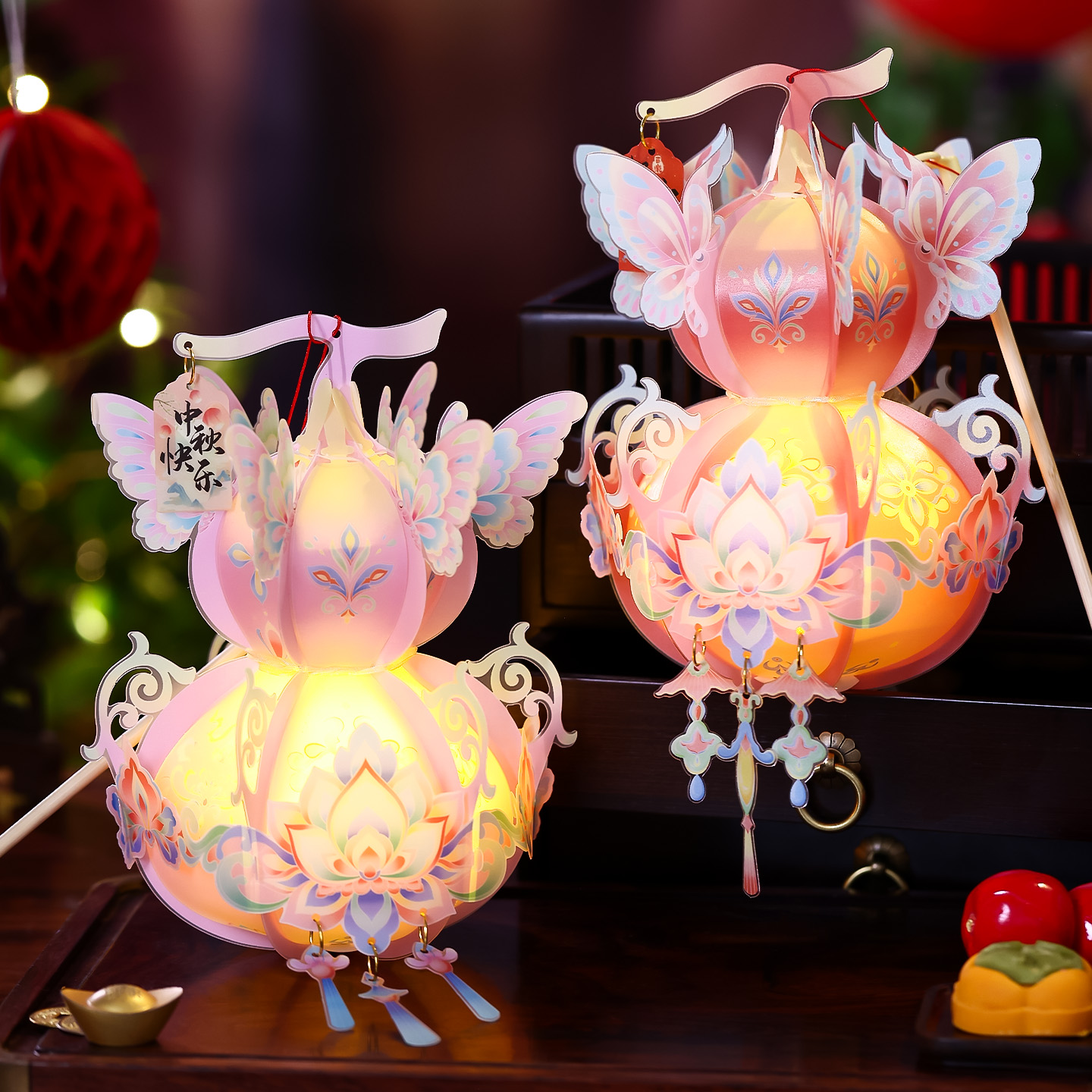 中秋节灯笼新款2025儿童手工diy材料包中式古风宫灯发光手提花灯